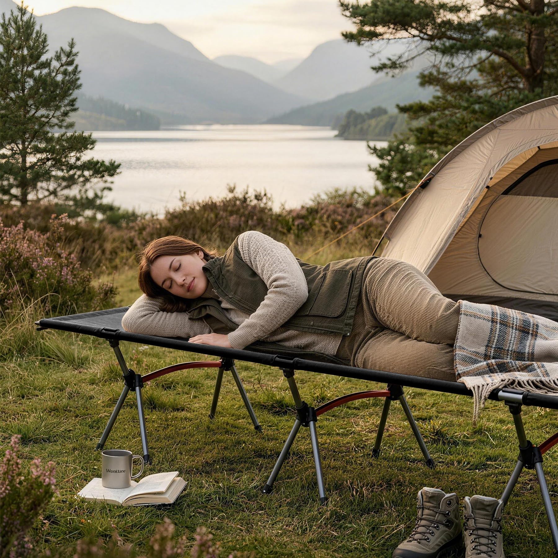Campingbett Höhenverstellbares Backpacking-Bett mit Beinverlängerungen Ultraleichtes Klappbett für Camping, Wandern, Reisen