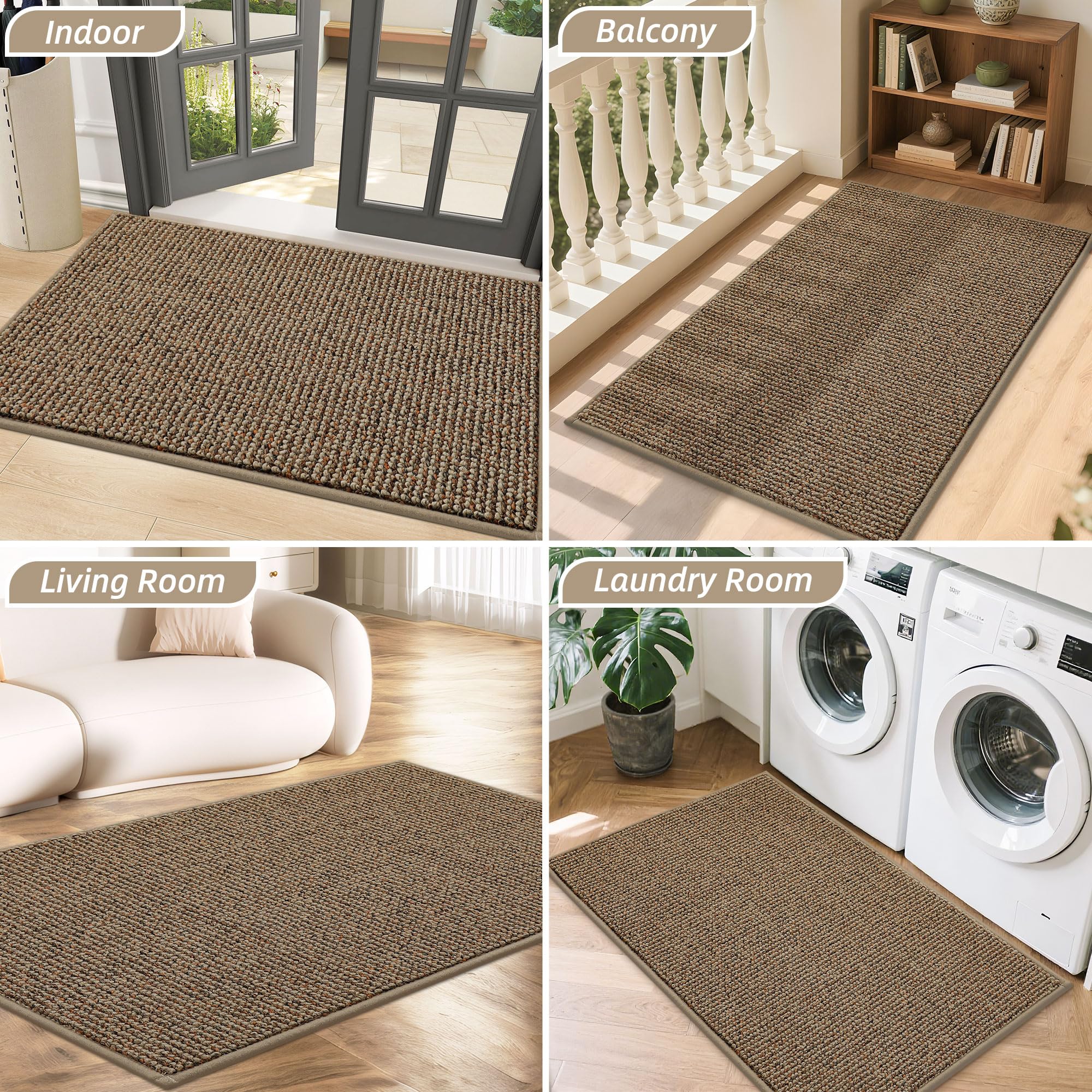 BEQHAUSE Dirt Trapper Door Mat 32" x 48", Non-Slip Washable Doormats Entrance Mat, Dirt Resistant and Absorbent Welcome Mat, Low Profile Floor Mats for Front Back Door and Entryway, Beige