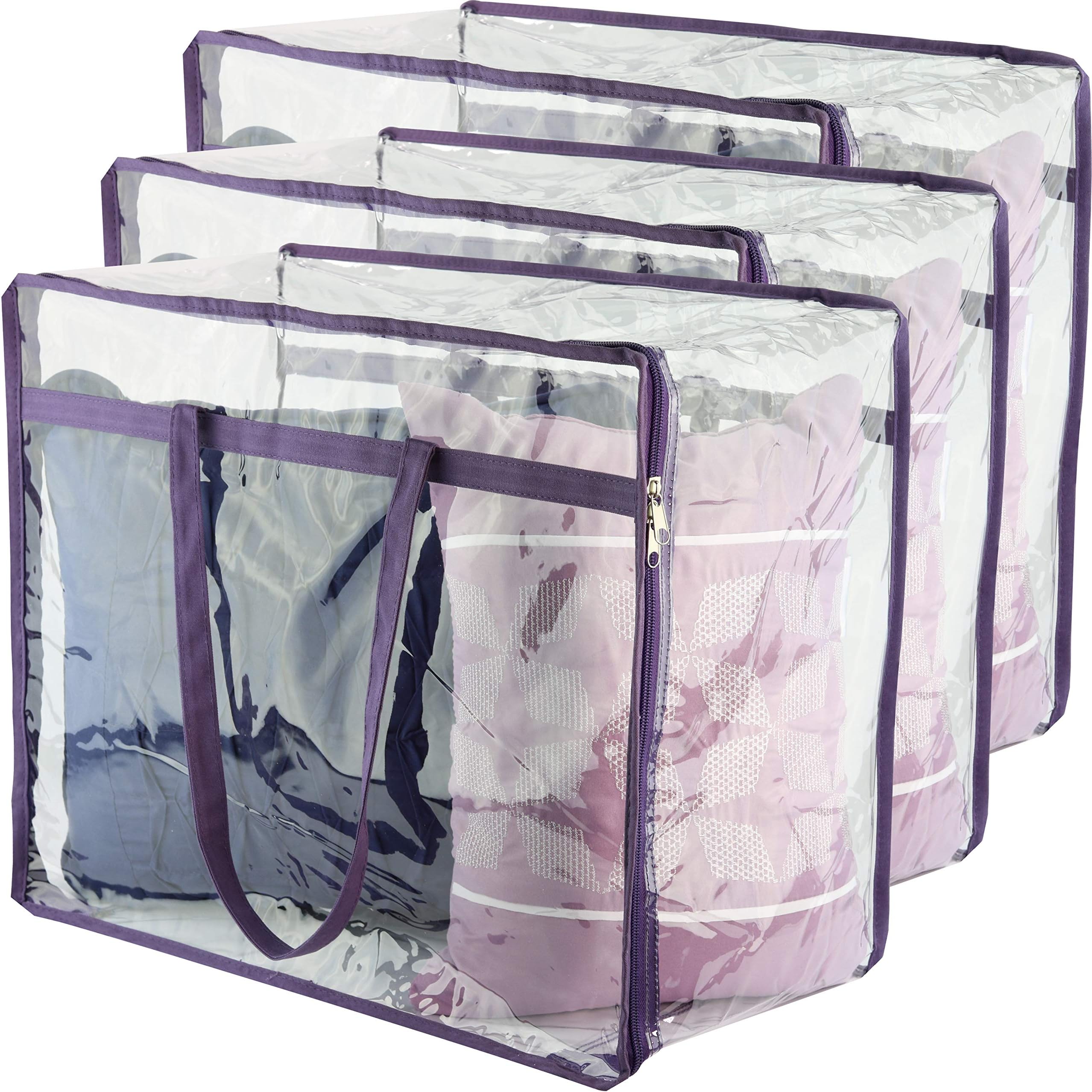 Wappa Home Clear Vinyl Zippered Storage Bags 18x15x9 Inch - Sturdy Storage Bags for Sweaters, Blankets, Comforters, Bedding Sets and Much More! (3, 18x15x9)