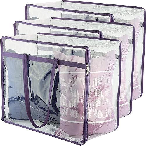 Miniatura 7 de Bolsas de almacenamiento de vinilo transparente con cremallera (paquete de 3) bolsas de almacenamiento resistentes para suéteres, mantas, edredones,