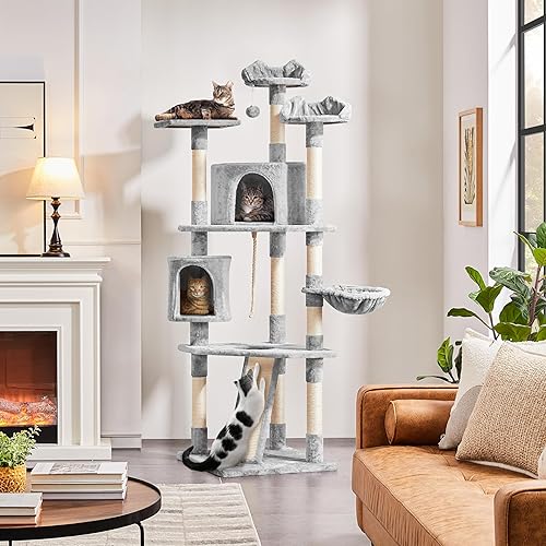 Miniatura 2 de YAHEETECH - Árboles para gatos de varios niveles 79 in con postes de rascador cubiertos de sisal, perchas de peluche y condominio para gatos, gatos