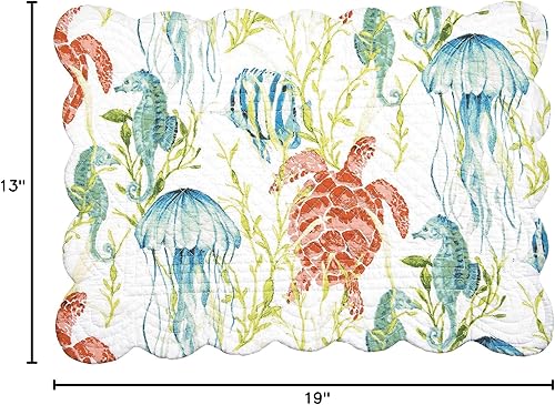 Miniatura 7 de C&F Home Paradise Sound - Juego de 6 manteles individuales acolchados con borde festoneado, lavables a máquina, con borde festoneado, rectangular,