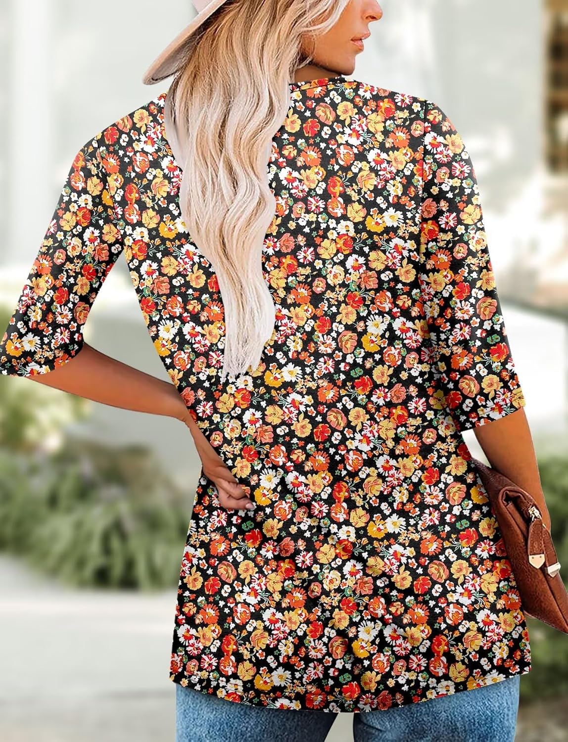 KISSMODA Women's Casual 3/4 Sleeve T-Shirts Round Neck Cute Tunic Tops Basic/Pleated Summer Tops Trendy Spring Blouses - Image 5