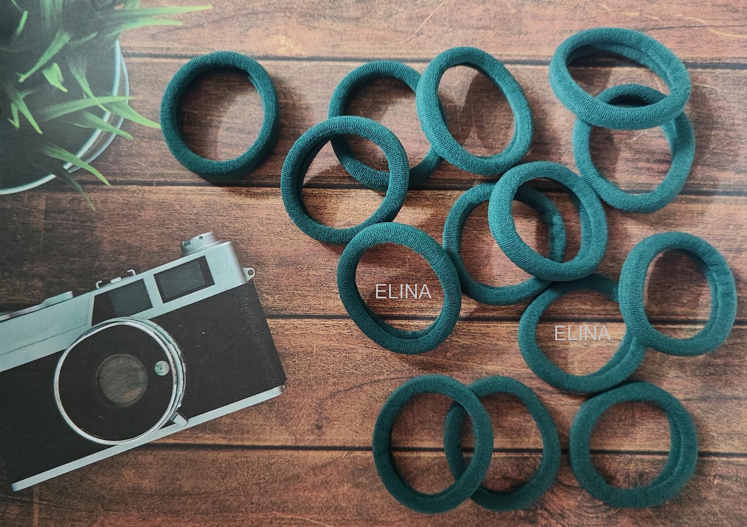 Elina 30 Green Elastic Ponytail Holder Hair Rubber Ties Head Bands Soft Cotton Thick Thin Hair Wear for School Girls, Kids, Women Accessories (Pack of 30)(Green)