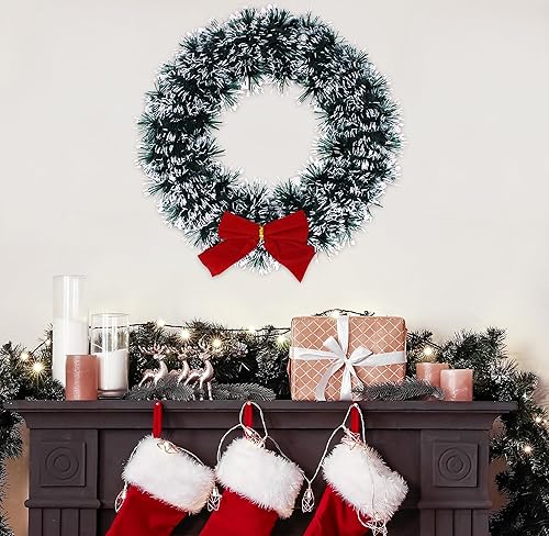 Miniatura 3 de Gift Boutique 6 coronas de Navidad para puerta delantera con lazo de terciopelo rojo de 13 pulgadas para colgar en invierno, manualidades de oropel