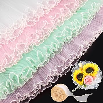 8 Pack Floral Wrapping Mesh Paper, Windspeed Pearl Mesh for Floral Bouquet Wrapping Paper White and Pink Florist Supplies for Mothers Day Valentines Day Florist Wedding Flower Packaging