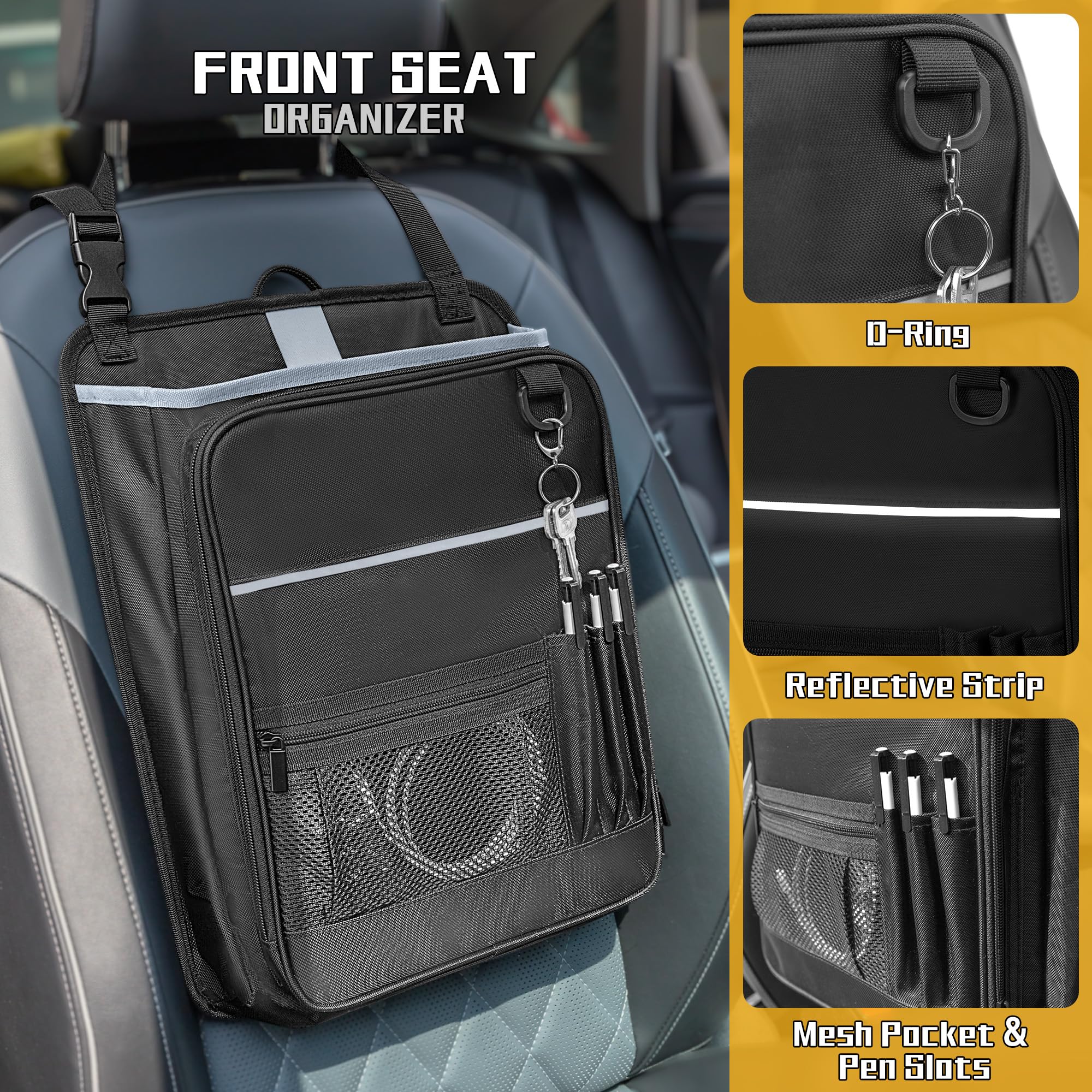Luxja Car Front Seat Organiser with Accordion File Pocket - Image 3