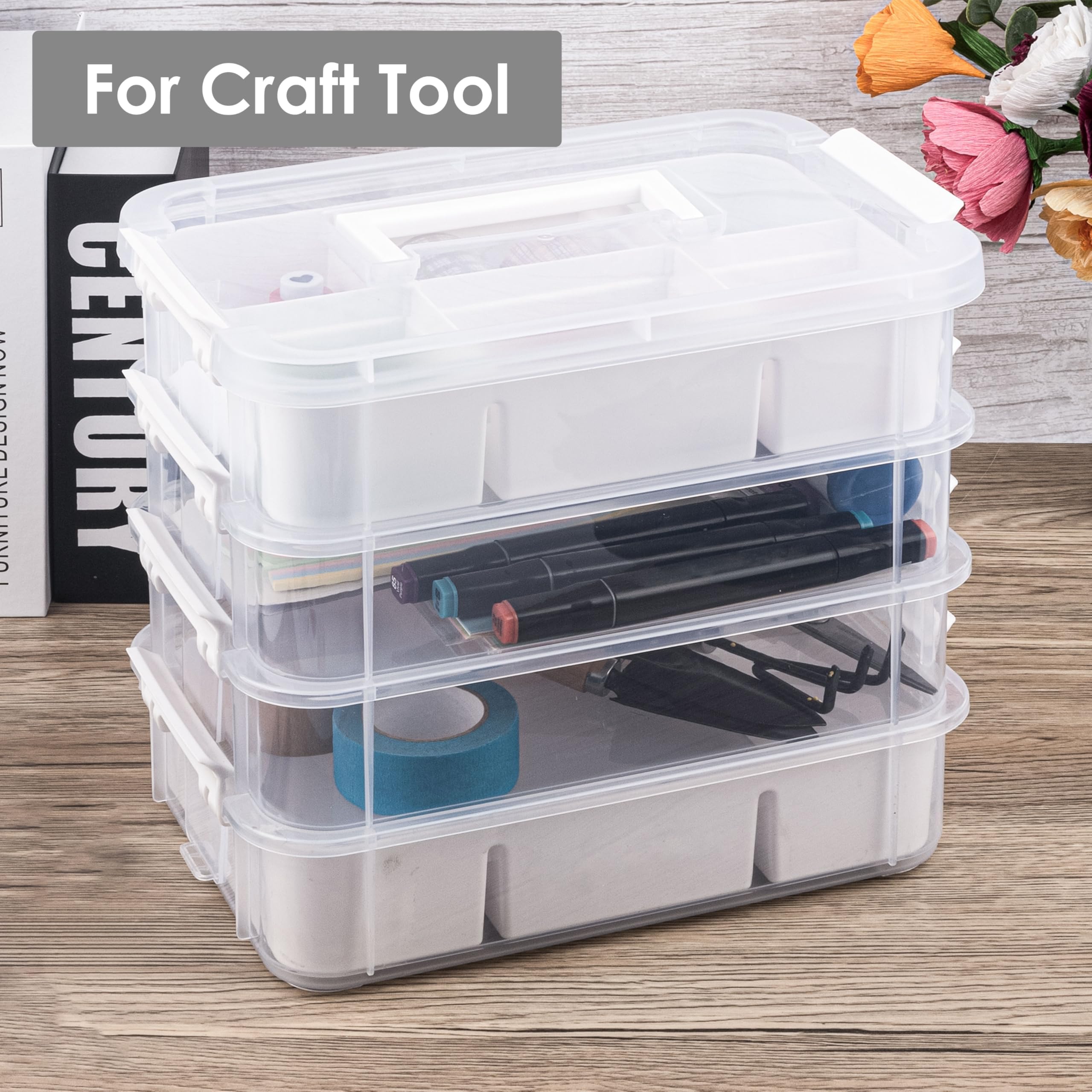 Craft Organizers and Storage, 10QT 4-Layer Durable Sewing Organizer for Sewing Supplies with 2 Removable Trays, DIY Kit Container for Seasonal Decor, Tool, Scrapbook and Art Supplies — view 6