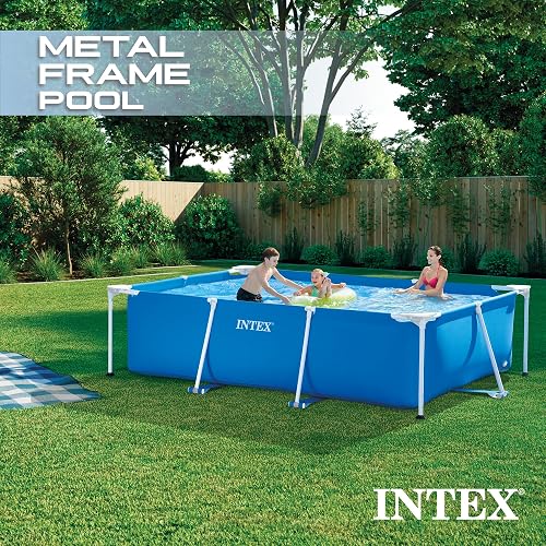 Intex Metal Frame Rectangular Swimming Pool 300 x 200 x 75cm, Blue Above Ground Garden Pool for Kids and Family, 3834L Water Capacity, Puncture-Resistant 3-Ply Material, Pump Not Included, 28272NP - 3