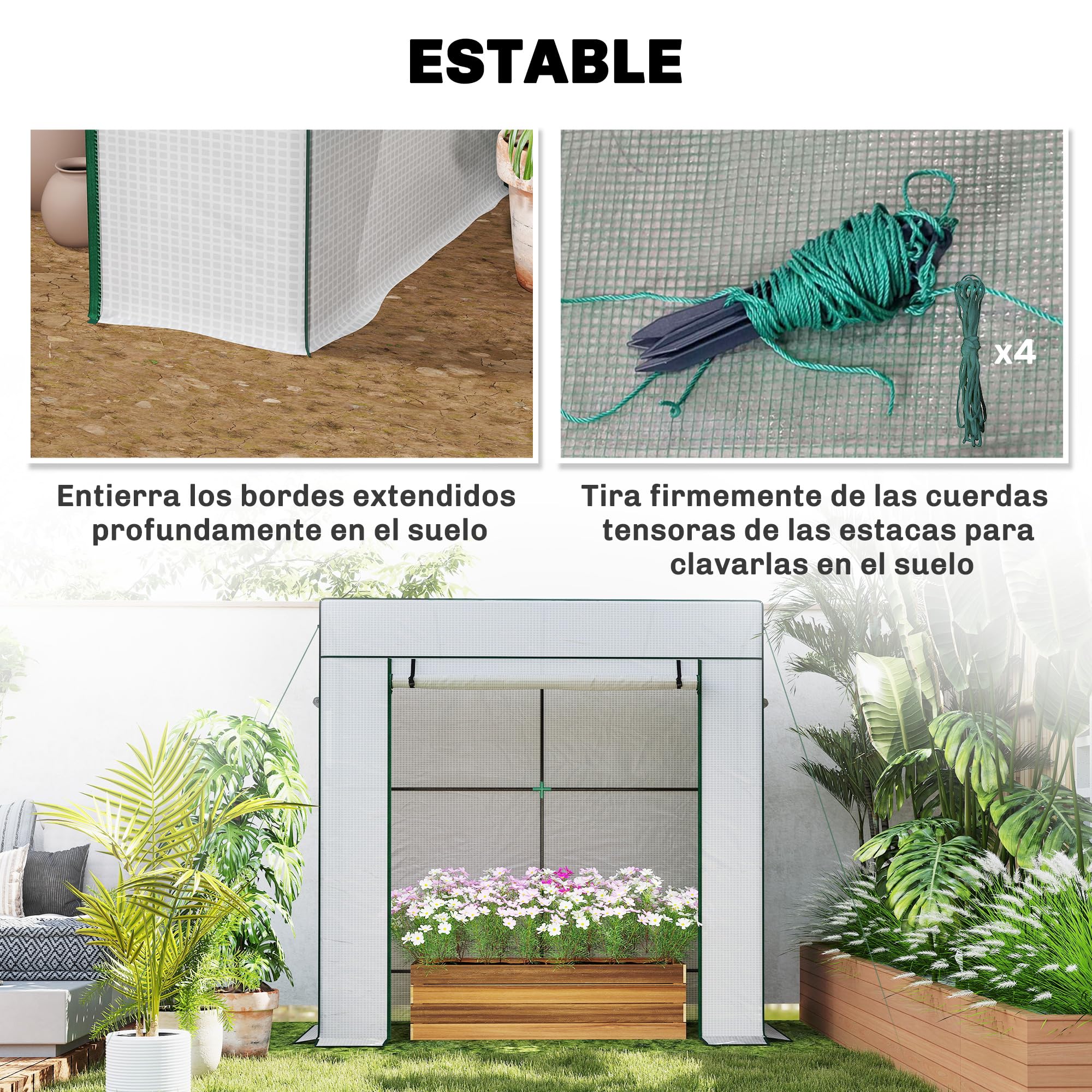 Outsunny Invernadero Pequeño Invernadero de Exterior con Ventanas de Malla y Puerta con Cremallera Marco de Acero y Cubierta de PE 140g/m² para Cultivar Tomates Plantas Flores 196x77x197 cm Blanco
