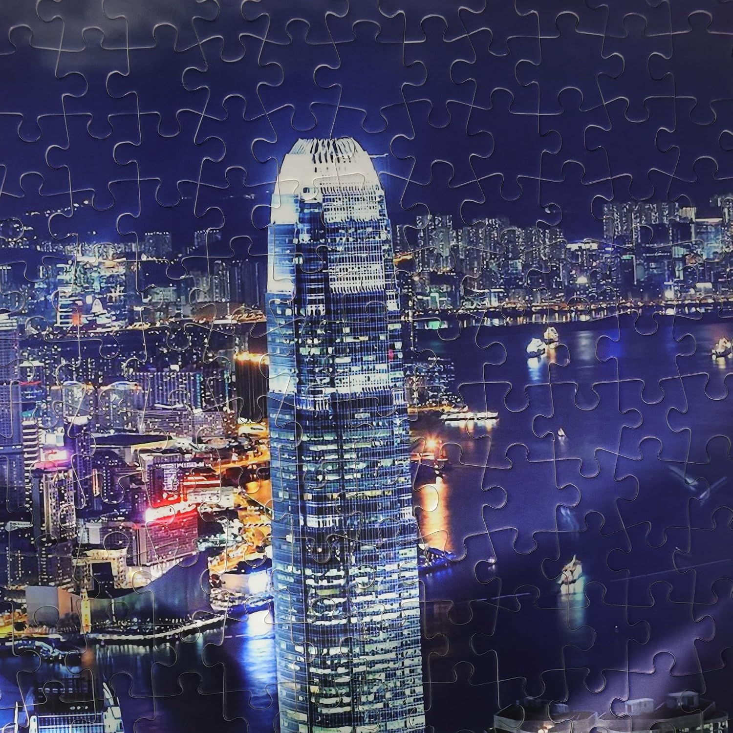 Bayby-Hong Kong Skyline at Night 1000 Piece Plastic Jigsaw Puzzle for Adults – HD City Night View, Premium Water-Resistant Reusable Puzzle, Stunning Neon Skyline Art, Gift for Travel & City Lovers