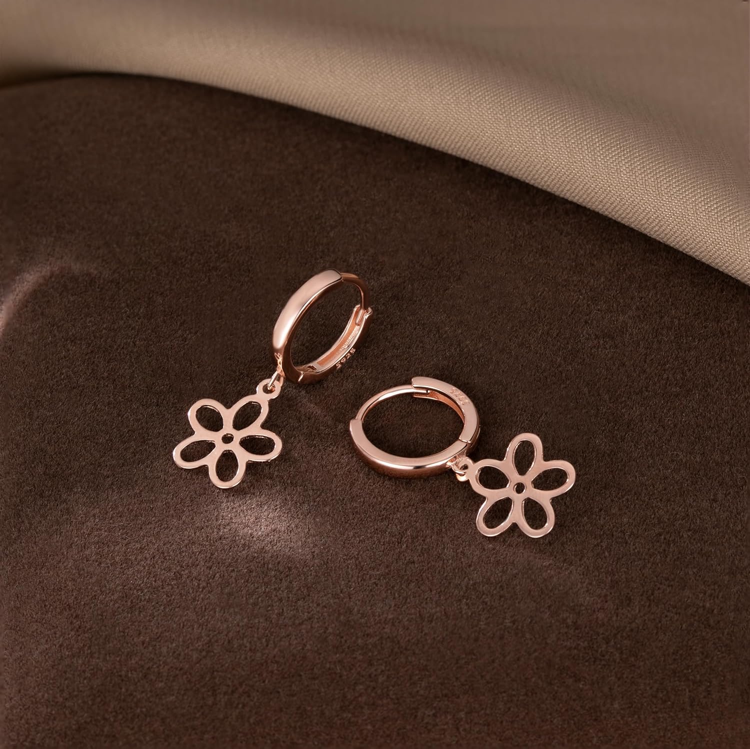 SLUYNZ Solid 925 Sterling Silver Flower Hoop Earrings for Women Teens Hollow Flower Hoop Earrings Huggie - Image 5