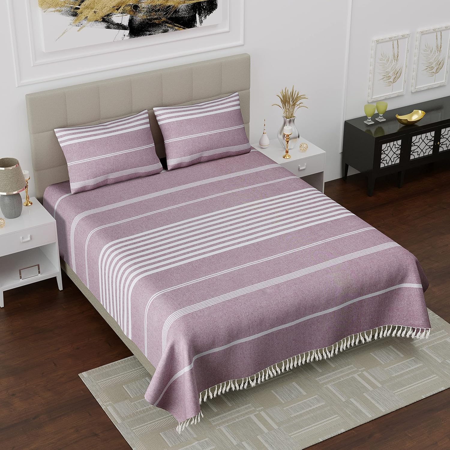 Värde 210 TC 100 Cotton Bedsheet Bedsheet with 2 Pillow Cover