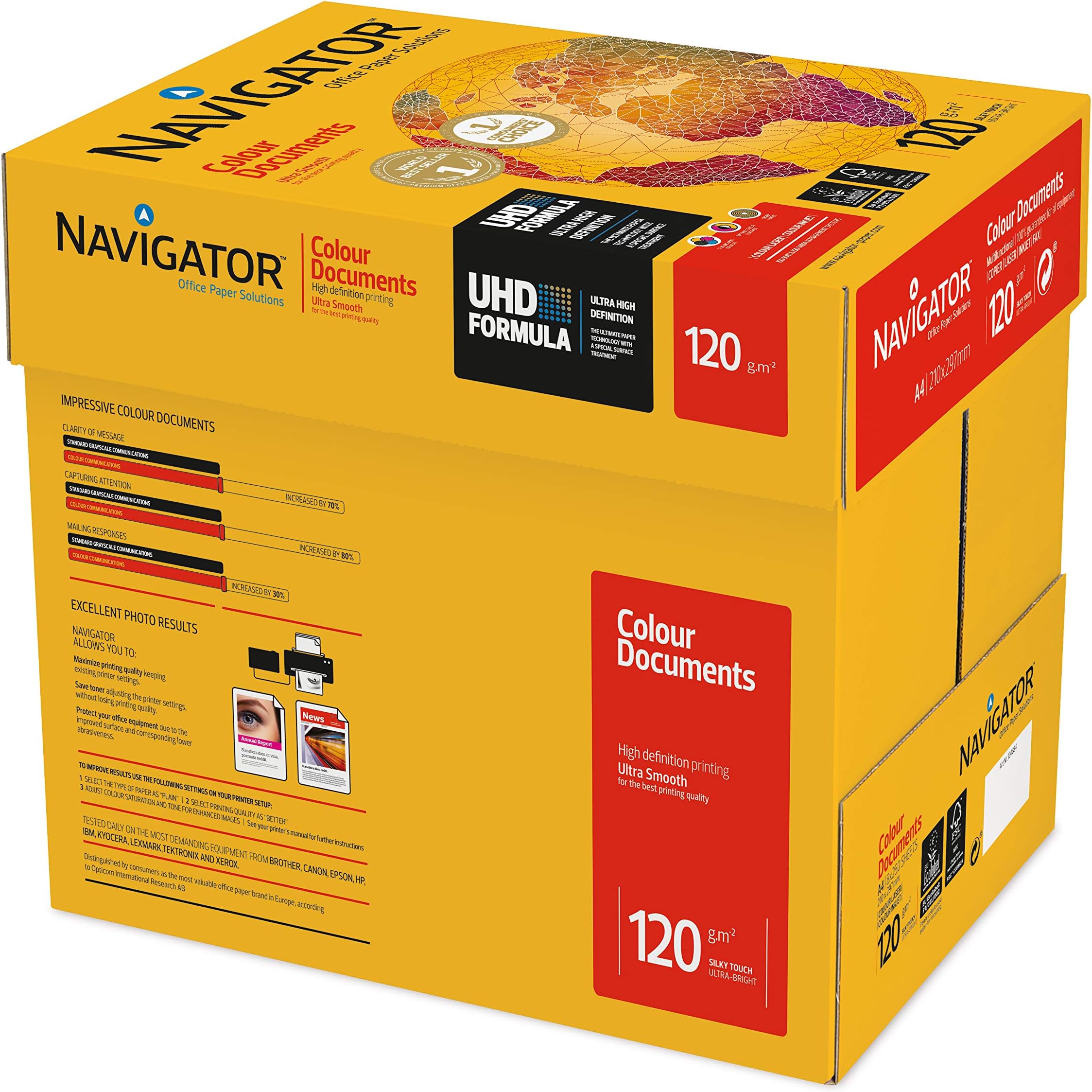 NAVIGATOR A4 Colour Document (Pack of 8 half Reams), White, 120 g