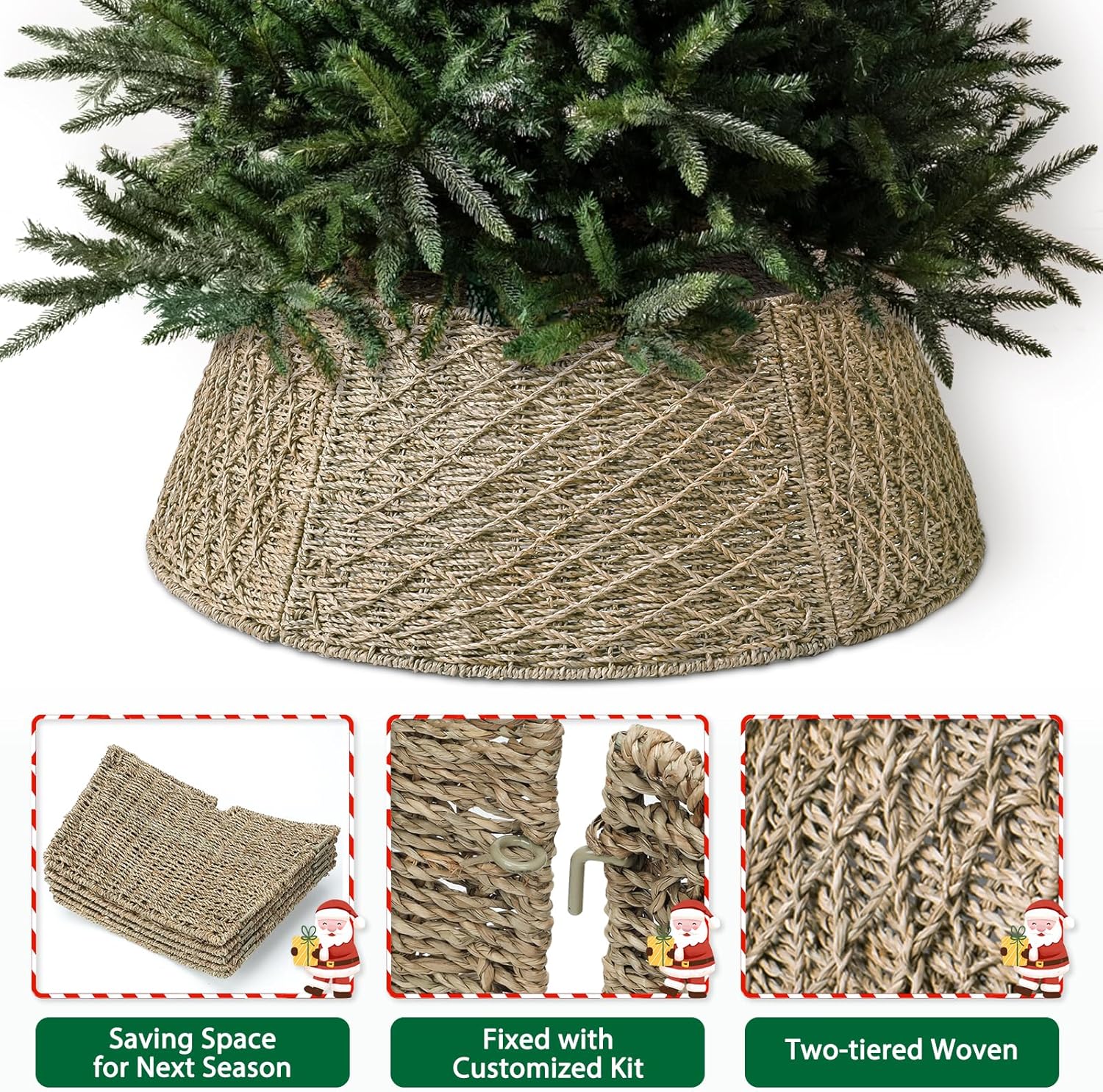 28'' Christmas Tree Collar - Double Woven Wicker Christmas Tree Base Cover for Artificial Trees - 5 Pieces Rustic Farmhouse Tree Ring Skirt Alternative for 7.5 ft 9 ft 12ft Tree,Natural
