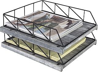 MyGif Stackable Document Trays - Vintage Gray and Black Metal Office Desk File Folder and Paper Organizer Tray, Set of 2