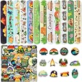 QZYCMHOO 74PCS Camping Party Favor 50PCS Camp Animals Party Stickers&24PCS Slap Bracelets Camping Birthday Supplies Team Gift Filler