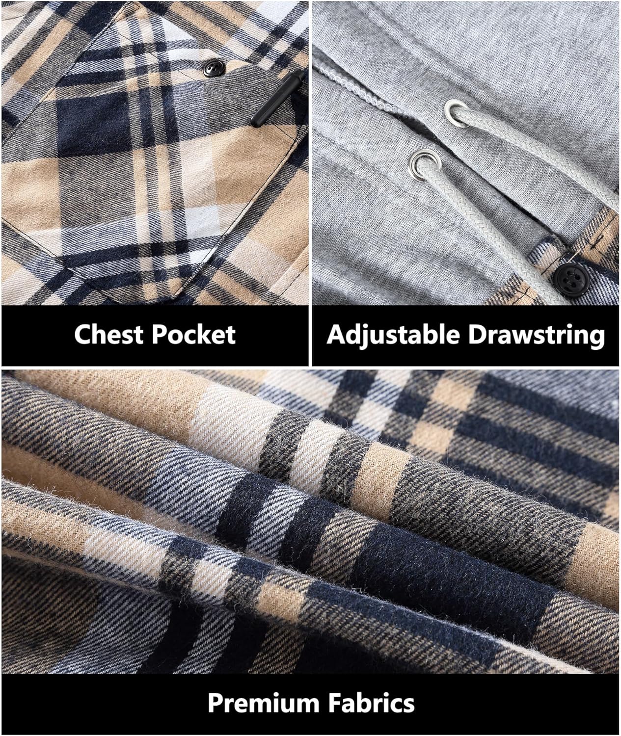 JACKETOWN Men's Flannel Long Sleeve Hoodie Shirts Casual Button Down Plaid Shirt Jackets Stylish with Pocket - Image 3