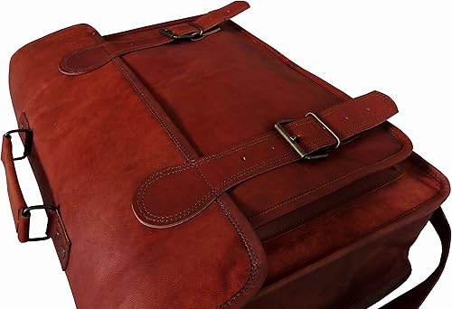 Miniatura 4 de Bolso bandolera de cuero hecho a mano vintage de 18 pulgadas para oficina, maletín para computadora portátil, bolsa universitaria para hombres y