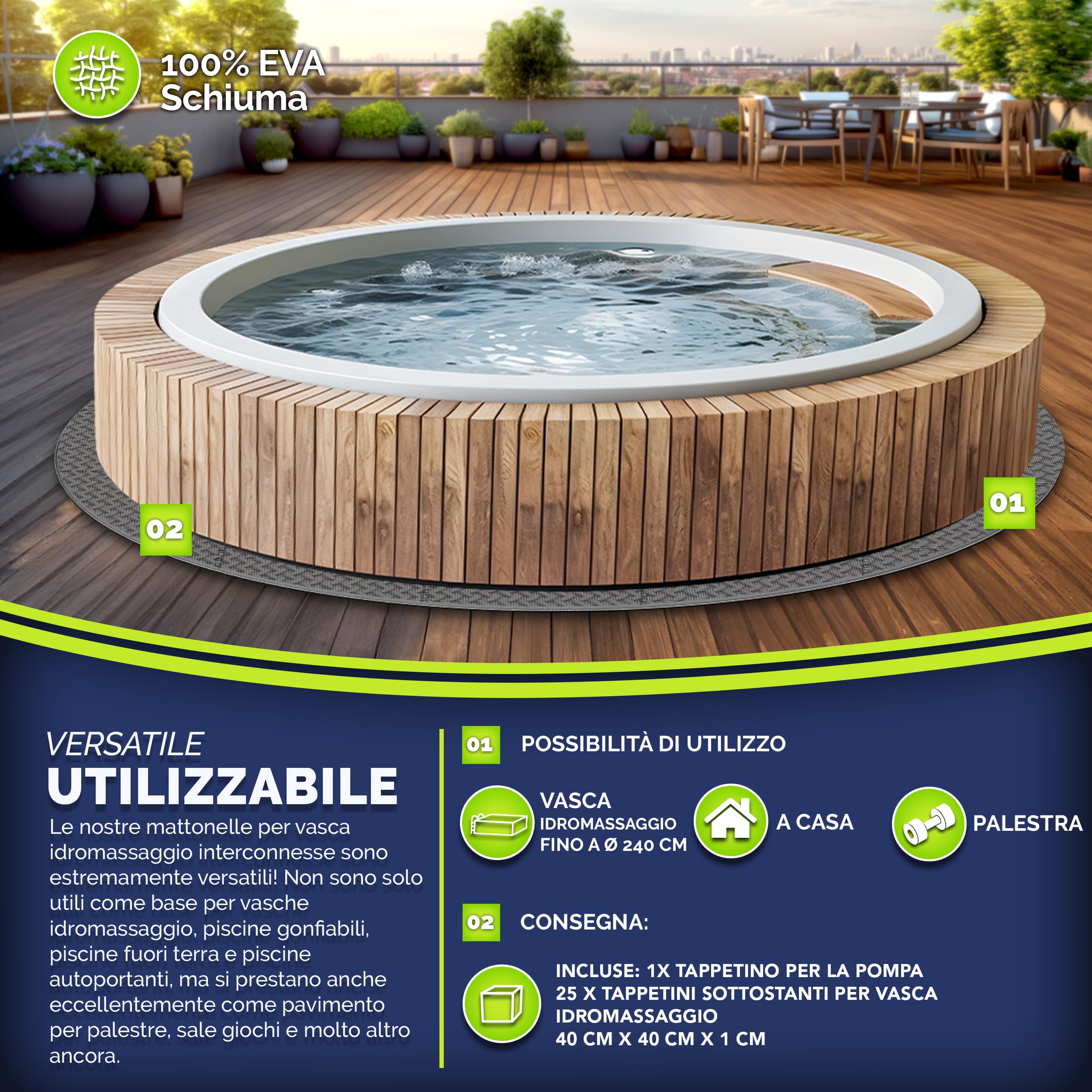 tillvex® Tappetino per Vasca idromassaggio, Rotondo 240 cm, per Piscine idromassaggio all'aperto, Tappetino Termico per Piscina, Protezione del Pavimento e Isolato (Grigio)
