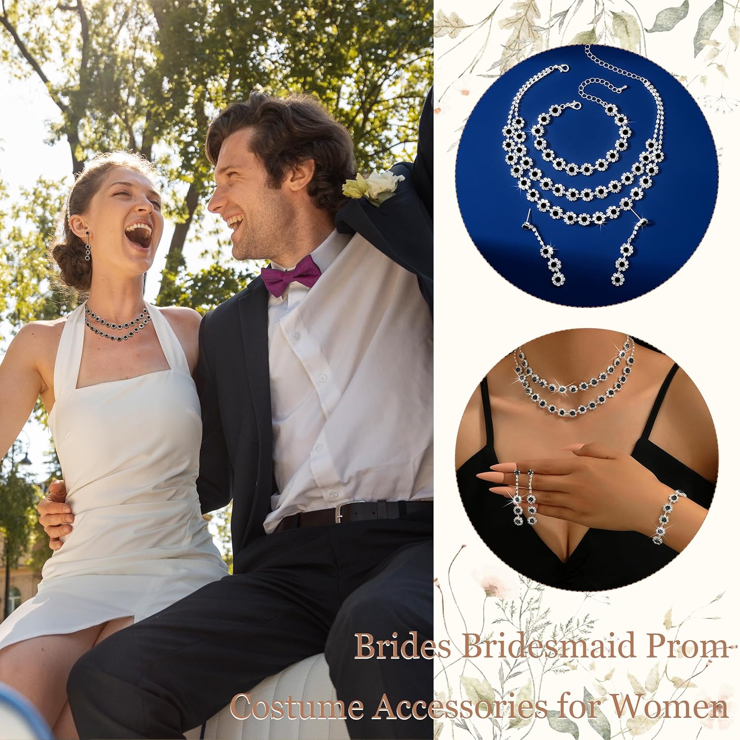 HUASAI Silver Rhinestone Jewelry Set for Women, Sparkly Necklace Earrings Bracelet Set for Wedding Prom Formal Events, Lightweight Costume Jewelry Accessories for Brides Bridesmaids Party Outfits - Image 4