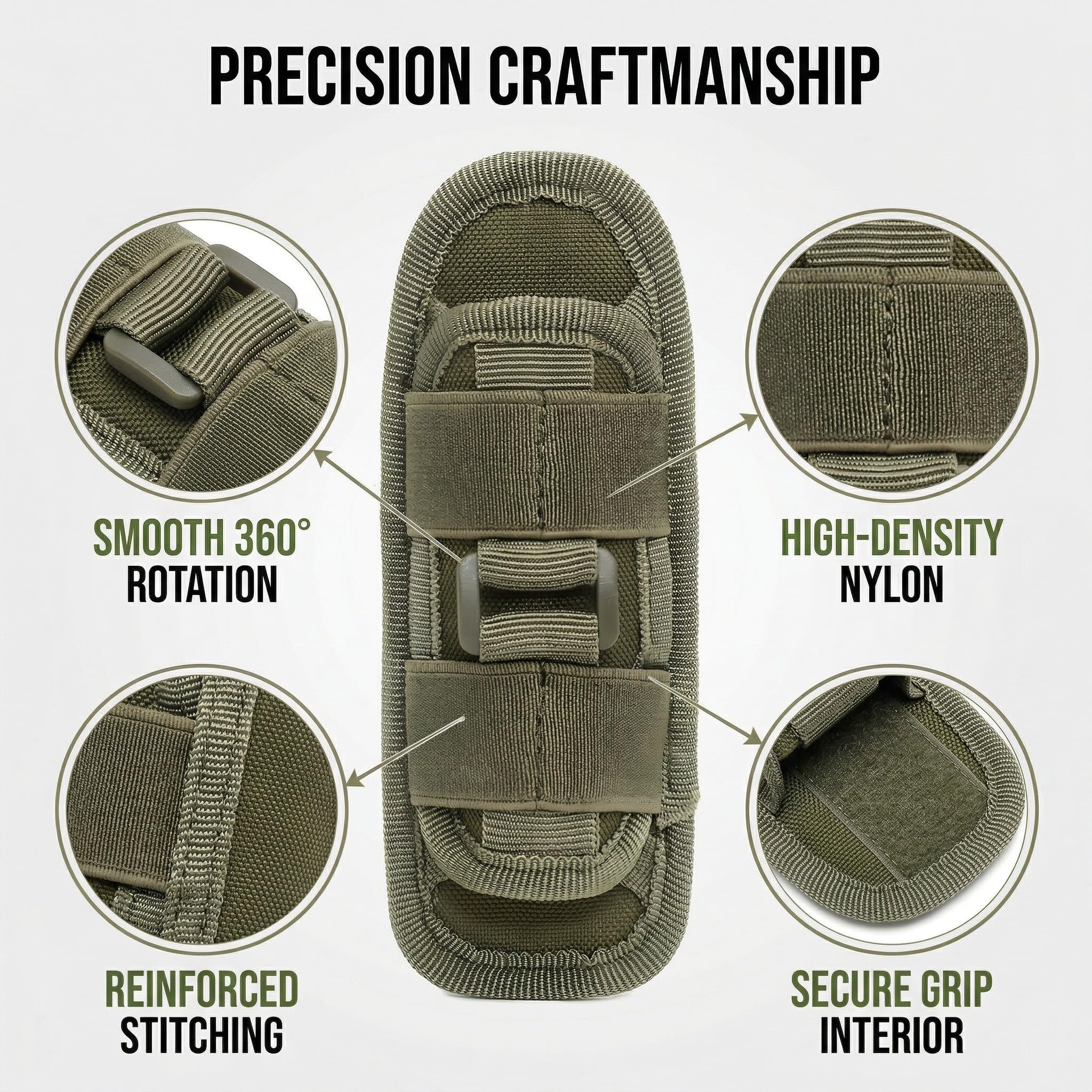 1 Pz Porta Torcia Cinturone Verde, Supporto Torcia Elettrica Fondina Elastica Nylon, Clip Cintura Girevole 360 Gradi, Adatto Torcia Lancette