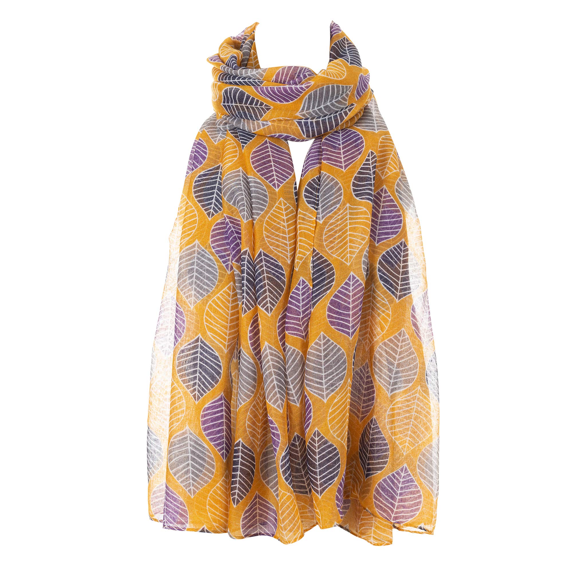 London Scarfs Tree Leaves Print Scarfs Women's Beautiful Designed Scarves Shawls (Mustard)