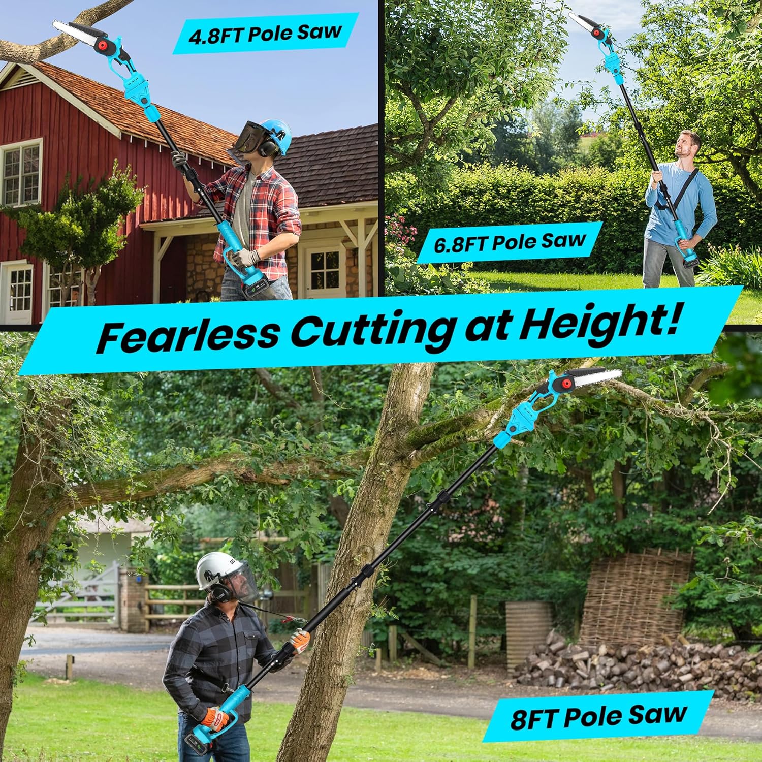 2-in-1 Cordless Pole Saw & 8 Inch Mini Chainsaw with Carrying Bag, 2×21V 3000mAh Rechargeable Batteries, Lightweight (7.3 lbs), 14FT Max Reach Electric Pole Saw for Tree Trimming, Branch Cutter