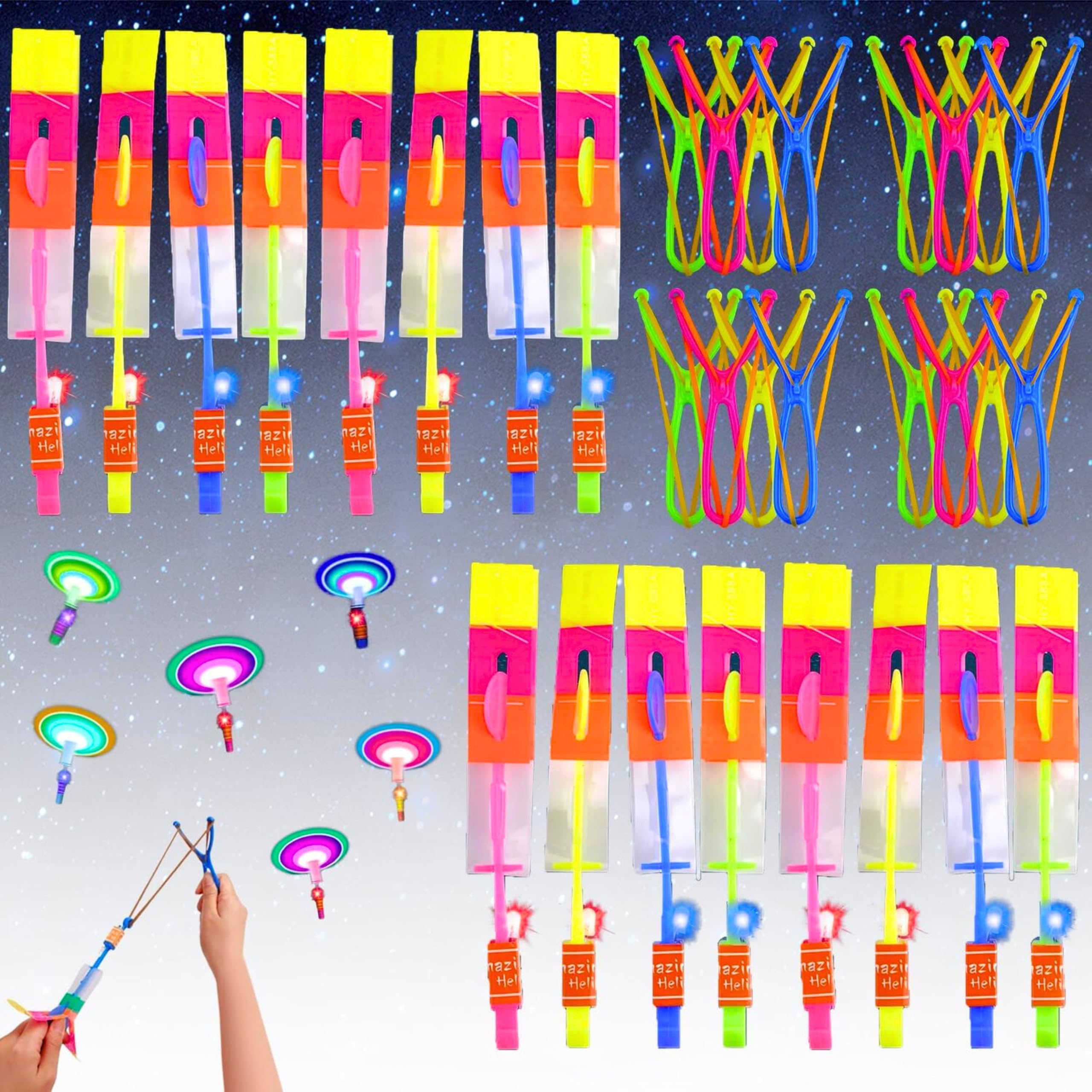 12PCS Helicopter Shooters, LED Rocket Slingshot Flying Toys, Slingshot Toys Arrow Copters, Party Bag Fillers for Kids, Christmas Day Gift, Outdoor Game for Kids, Classroom Prizes
