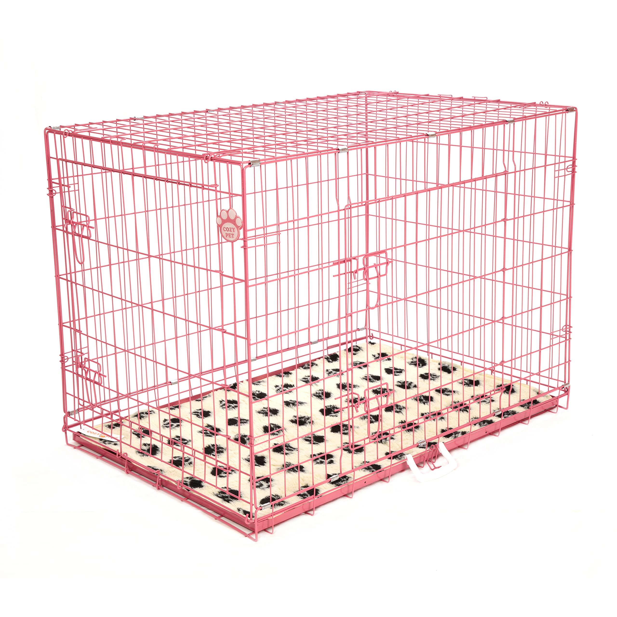 Cozy Pet Dog Crate 42" Pink Chew Proof Metal Tray and Vet Bed Large Pink Dog Cage 107.5cm Long Folding Puppy Crate Puppy Cage with Chew Proof Metal Tray, Pen, Cat Carrier DC42P + VB42C