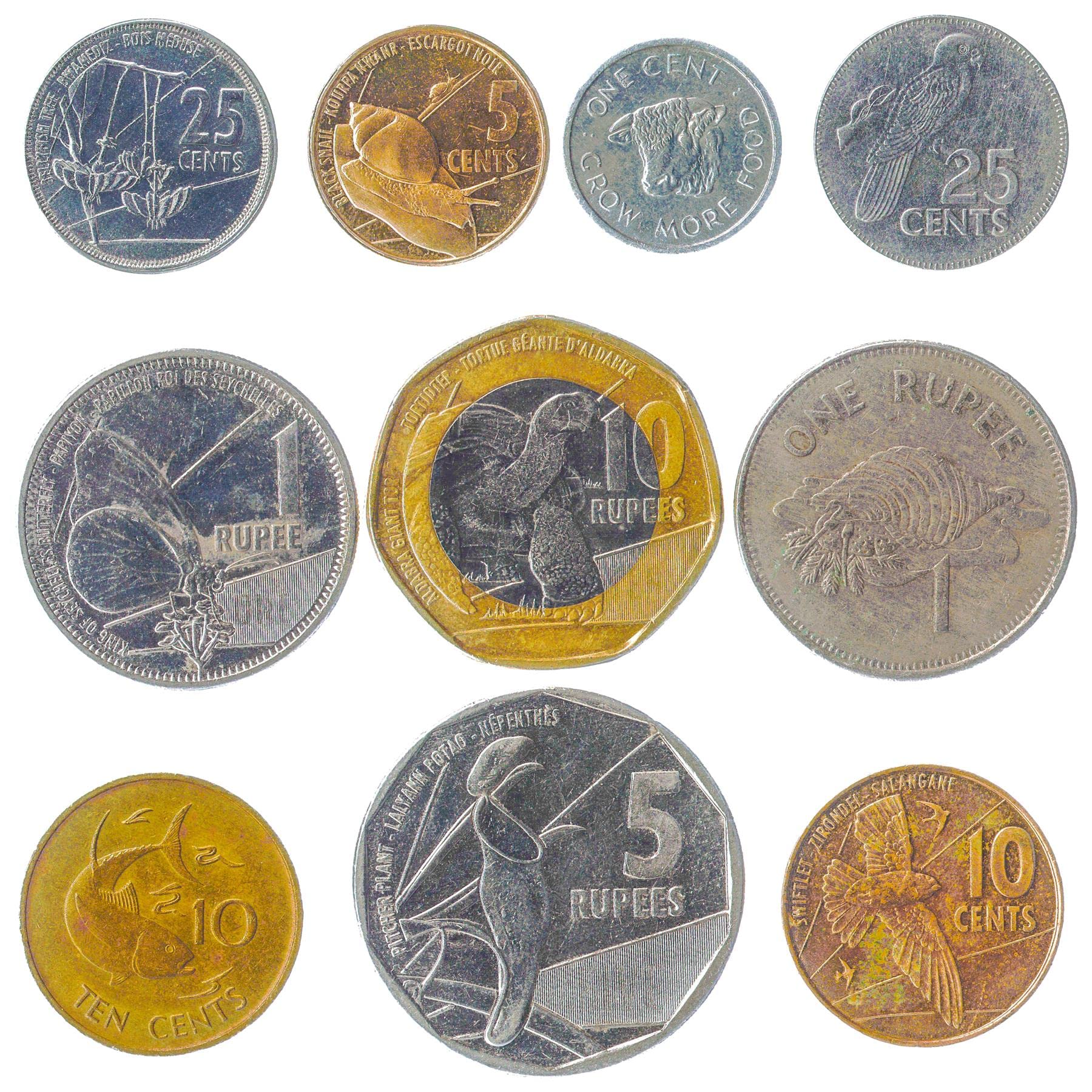 10 SEYCHELLES COINS 5 CENT, 10 RUPEES. OLD COINS COLLECTION FROM EAST AFRICA - Image 3