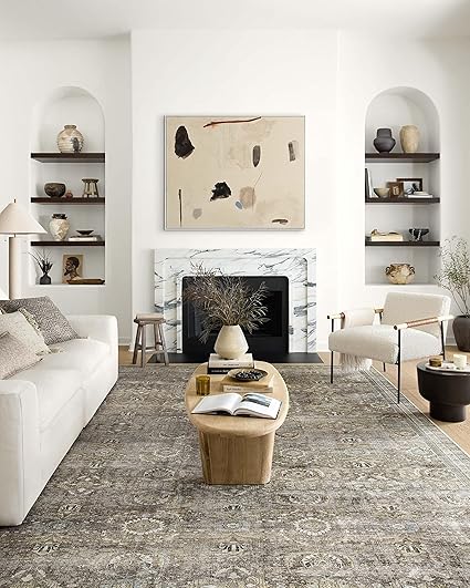 Loloi Layla Collection LAY-13 Antique/Moss 2'-6" x 12'-0" .13" Thick Runner Rug, Soft, Durable, Vintage Inspired, Distressed, Low Pile, Non-Shedding, Easy Clean, Printed, Living Room Rug