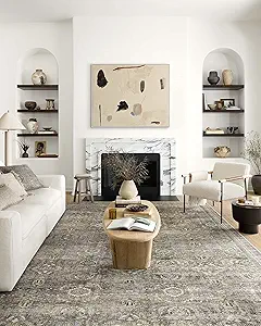 Loloi Layla Collection LAY-13 Antique/Moss 2'-6" x 12'-0" .13" Thick Runner Rug, Soft, Durable, Vintage Inspired, Distressed, Low Pile, Non-Shedding, Easy Clean, Printed, Living Room Rug