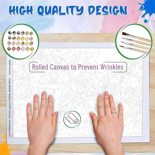 Miniatura 5 de Ledgebay Pintura por números, para adultos, de principiantes a avanzados, divertidos proyectos de arte y manualidades, Cosecha de manzana, 16 x 20