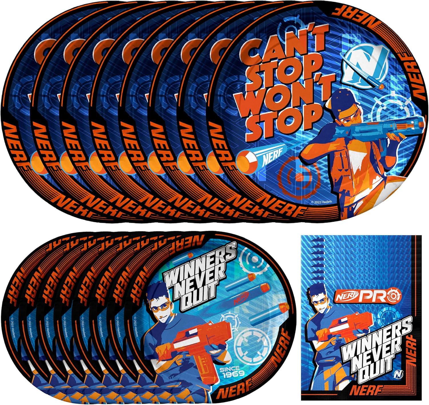 Treasures Gifted Officially Licensed Nerf Birthday Party Supplies - Serves 24 Guests - Dinnerware Starter Set Nerf Party Supplies - Nerf Birthday Decorations - Nerf Plates - Nerf Napkins