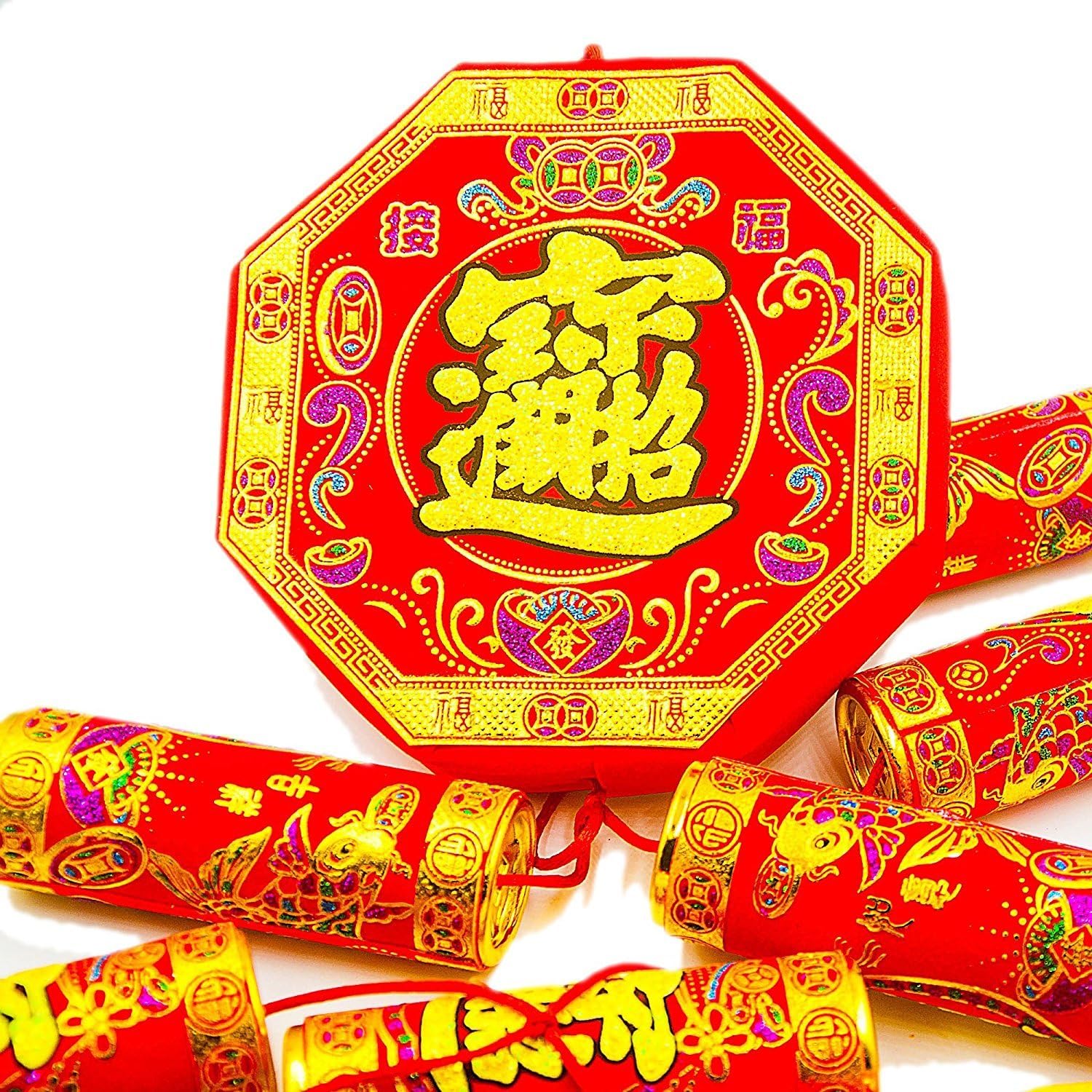 KI Store Chinese New Year Hanging Decorations 75-Inch Large Firecracker Decor Traditional Red Lucky Oriental Pendant Ornaments for Spring Festival Lunar New Year Pack of 1