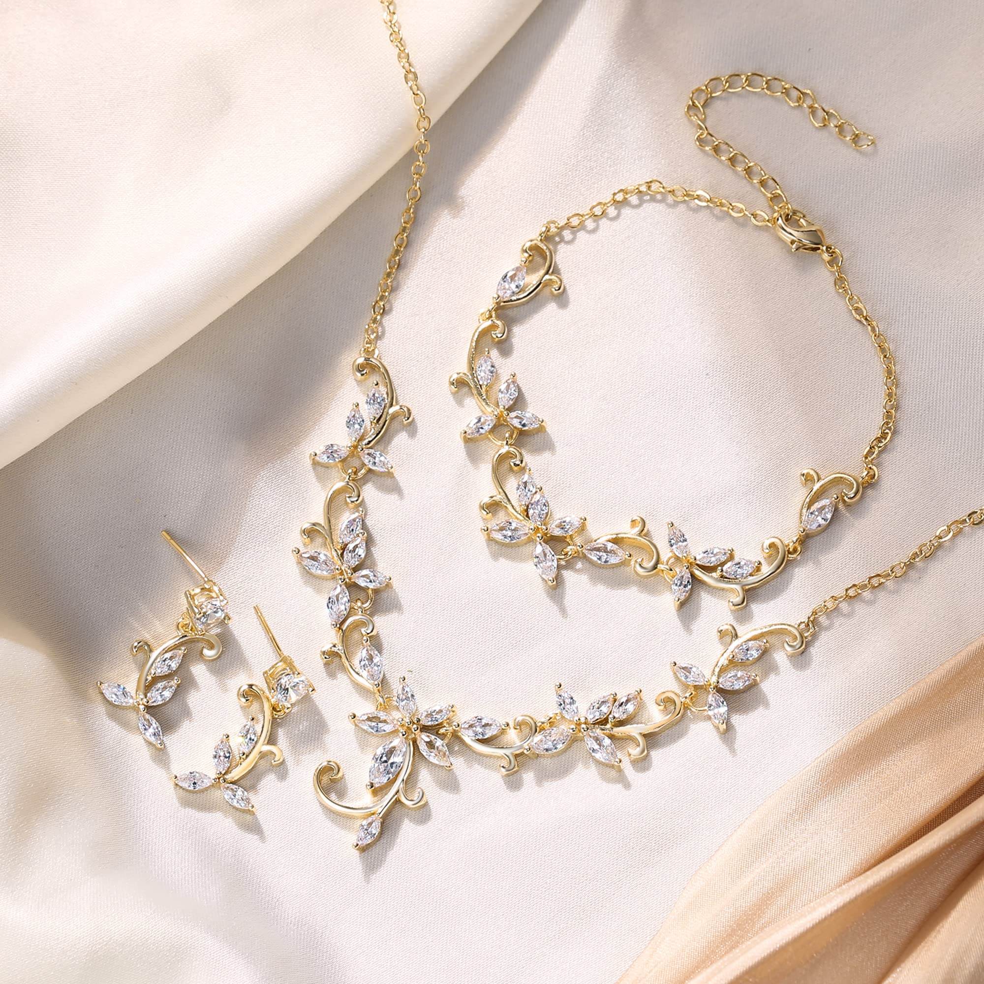 Braut Schmuck-Set für Damen Marquise Zirkonia CZ Statement Halskette, Ohrringe und Armband-Set für Hochzeit Party Klar Silber-Ton