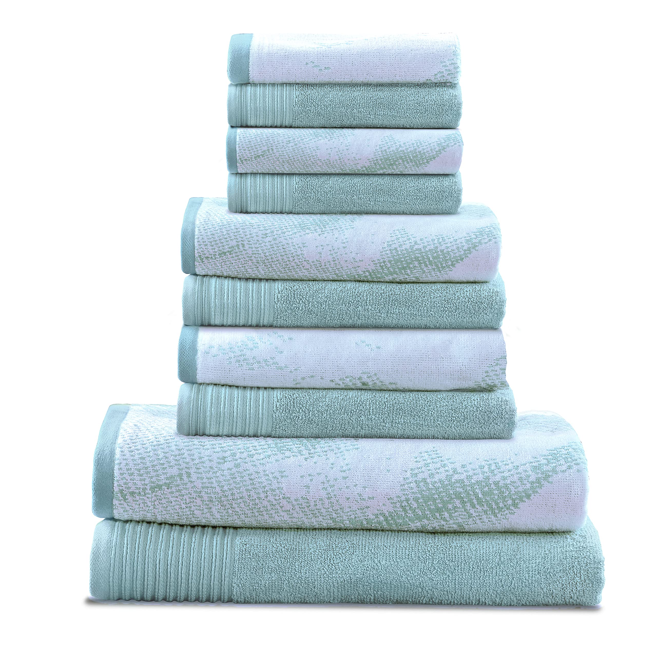 Superior Cotton 10 Piece Assorted Solid and Marble Towel Set, Includes 2 Bath, 4 Hand, 4 Washcloths/Face Towels, Soft, Absorbent, Decorative Bathroom