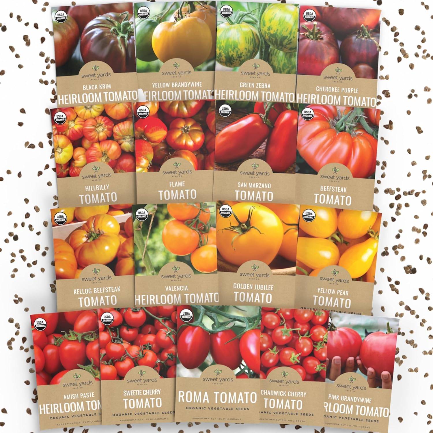 Organic Tomato Ultimate Seed Variety Pack - 17 Individual Packs - 2026 Season - Black Krim, Golden Jubilee, Cherokee Purple and More! for Indoor & Outdoor Planting (Non-GMO, Certified Organic)