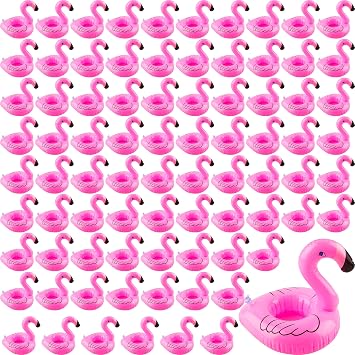 150 Pack Inflatable Flamingo Drink Holders Pink Flamingos Drink Floats Flamingo Floating Cup Coasters for Summer Beach Pool Swim Party