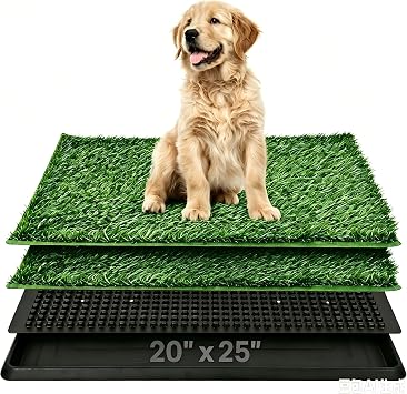 Dog Grass Pad with Tray, Dog Grass Potty Patch Bathroom Mat, 20x25inch, 2 Reusable Artificial Turf, Washable Pee Pad for Puppy Training, Dog Litter Box, Portable Perfect Indoor Outdoor Use