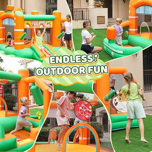 Miniatura 5 de Bounce House - Castillo inflable de salto para hámster con soplador, pozo de bolas, juego objetivo, anillo de lanzamiento, borde de baloncesto para