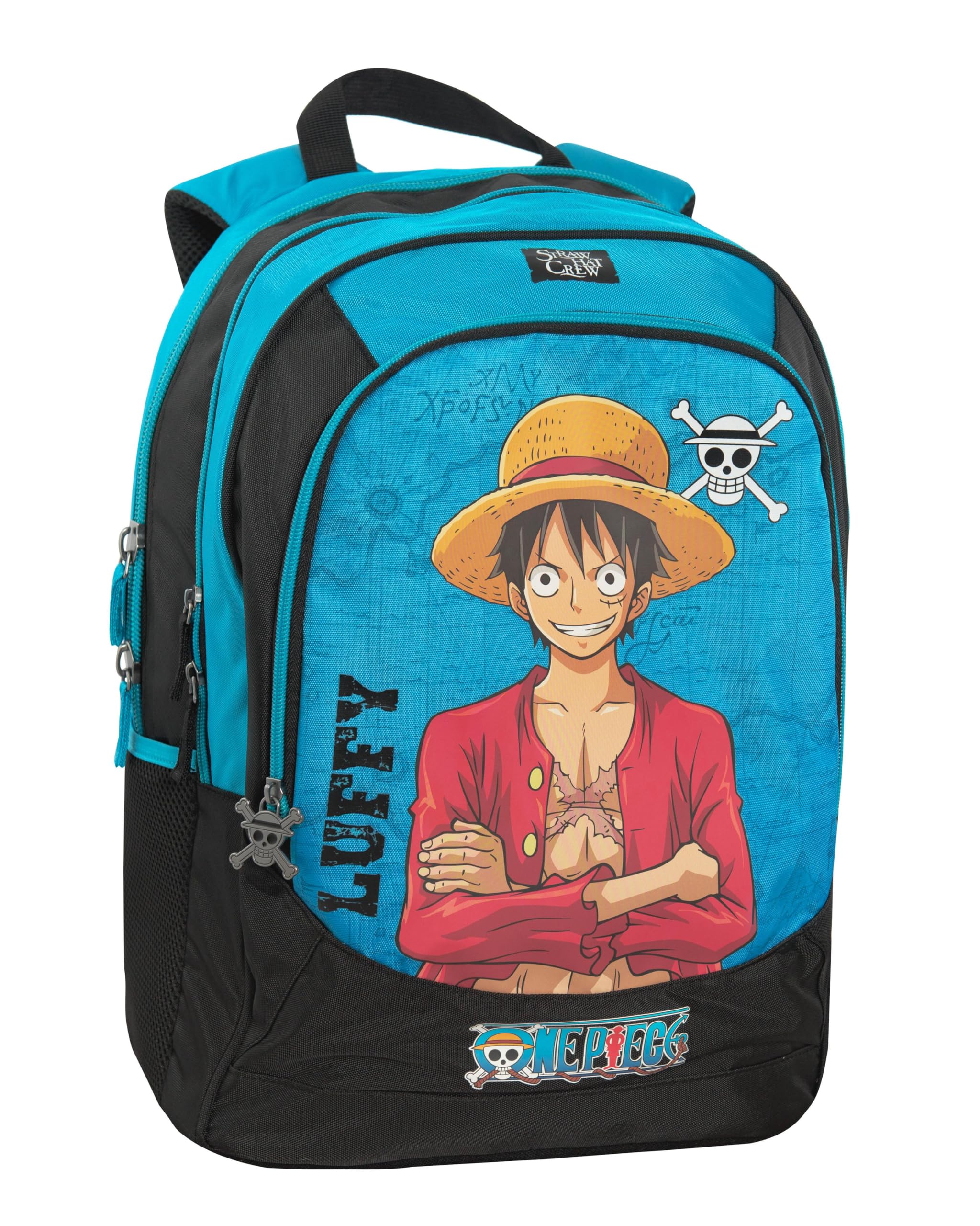 ONE PIECE - Zaino Scuola Trolley Ufficiale One Piece, Maniglia Regolabile, Trolley Staccabile, Spallacci Imbottiti e Regolabili, 2 Scomparti Principali, Tasca Frontale, Chiusure A Zip, 30x44Hx20cm