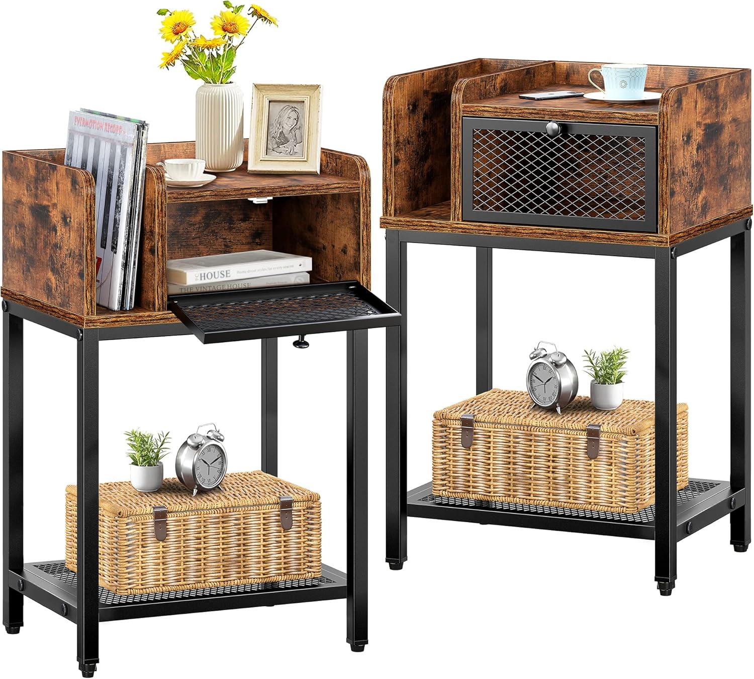 EnHomee Narrow Nightstands Set of 2 End Table for Living Room Industrial Nightstand