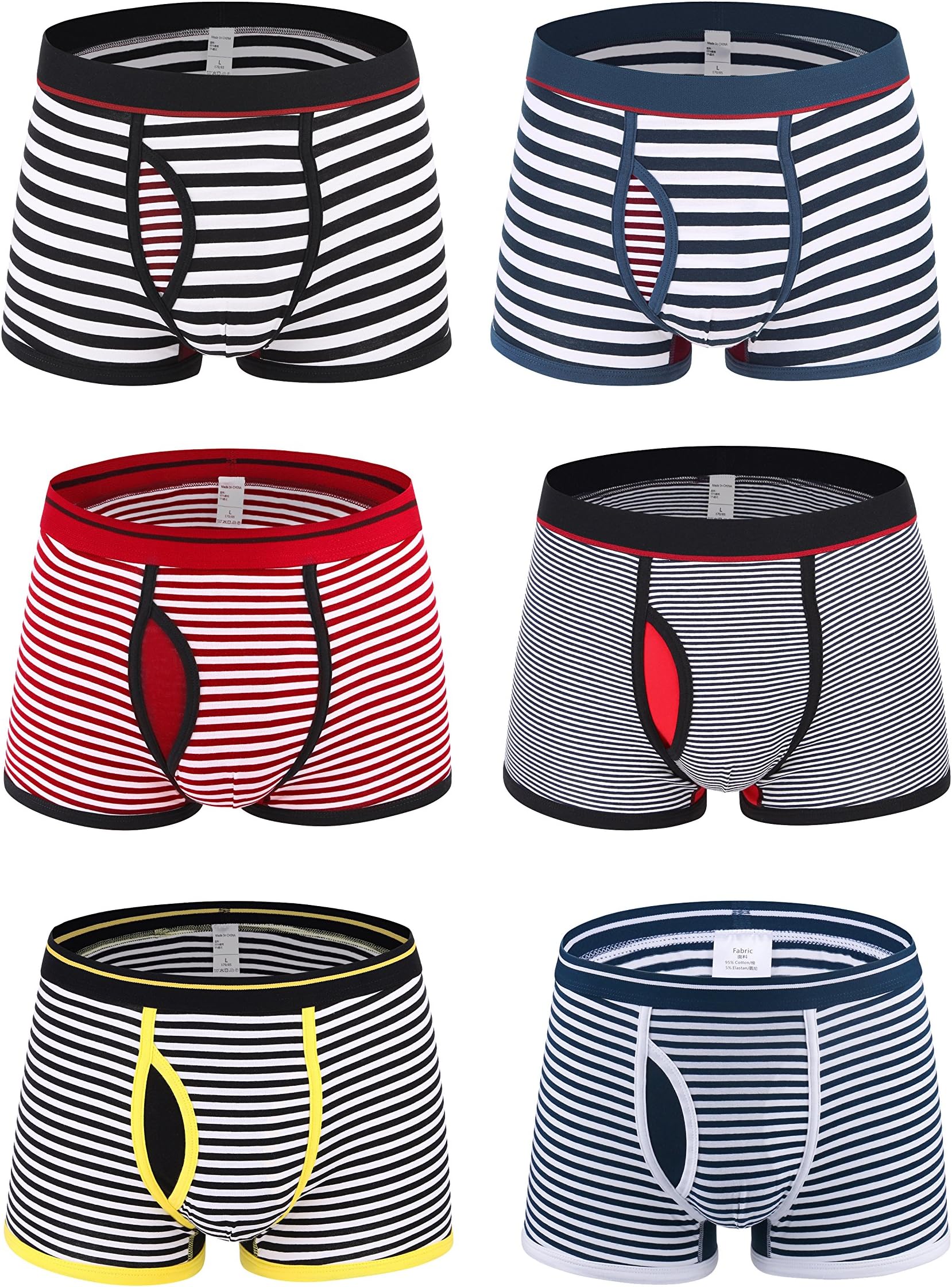 Novee Men's Classic Cool Soft Cotton Boxer Briefs Trunks Stripe Underwear Sweat Wicking 4 Pack (0919-6 Pack-M)