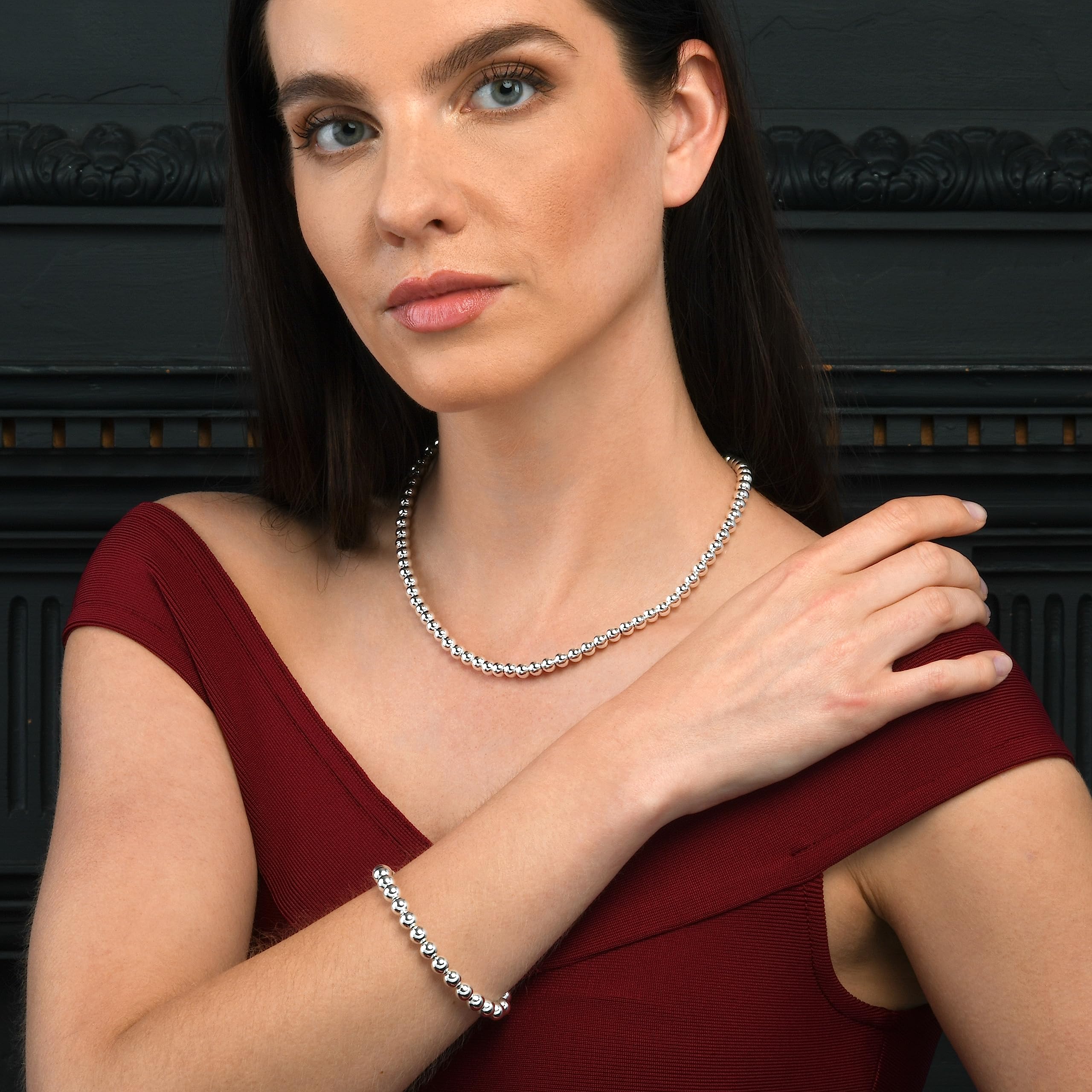 Diamond Treats Damen Silber Armband 925 Sterling Silber Modisches Italienisches Design Kugel Armband für Frauen Teen Mädchen Damen Silber Perlen Armband Silber Schmuck Geschenk für Frauen