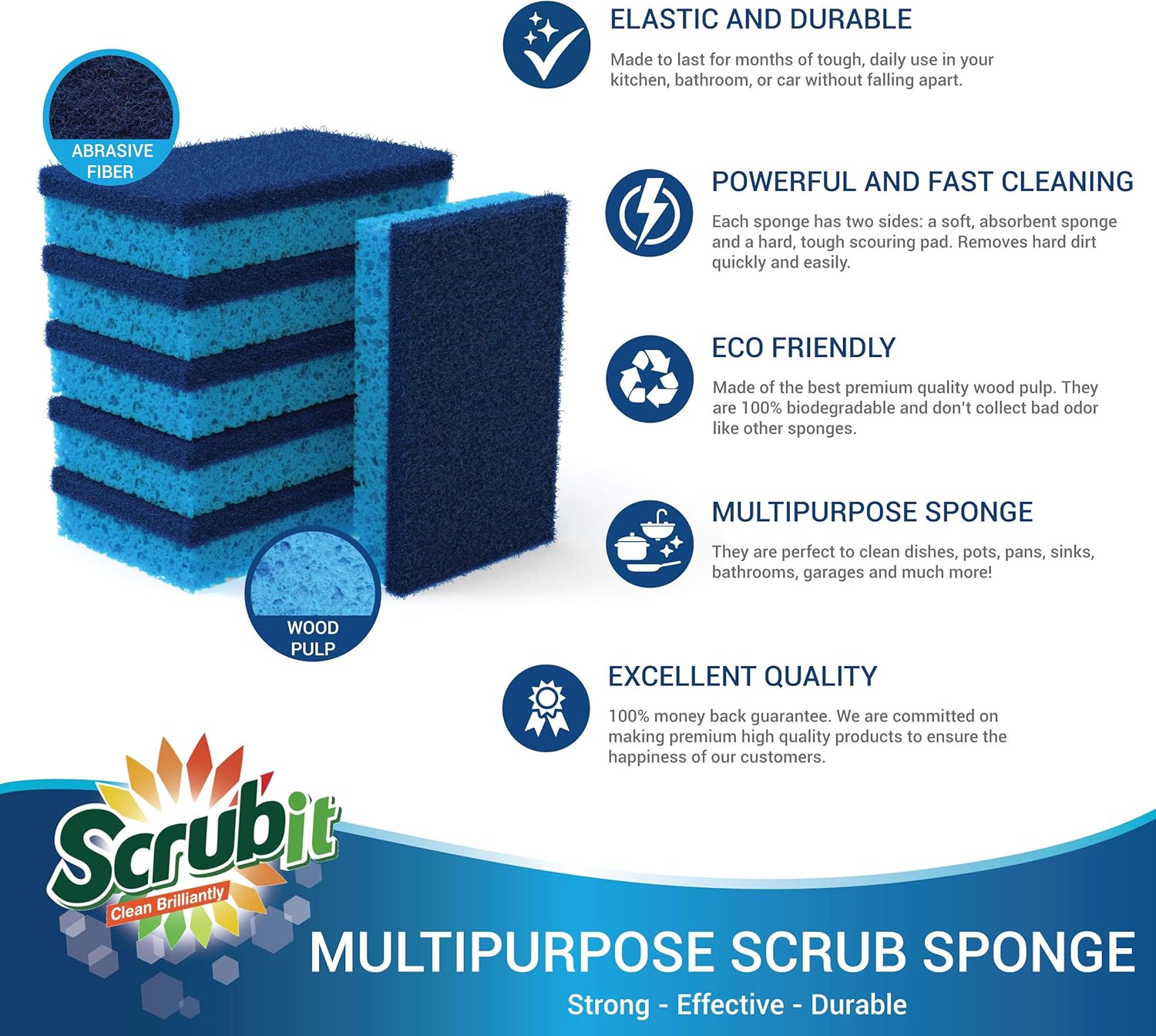Best Deal 🛒 Scrubit Non-Scratch Cleaning Scrub Sponges- Scrubbing Dish Sponge Ideal for Washing Kitchen ,Dishes, Bathroom &More – Dishwashing Sponge Along with A Thought Scrubber – 24 sponges