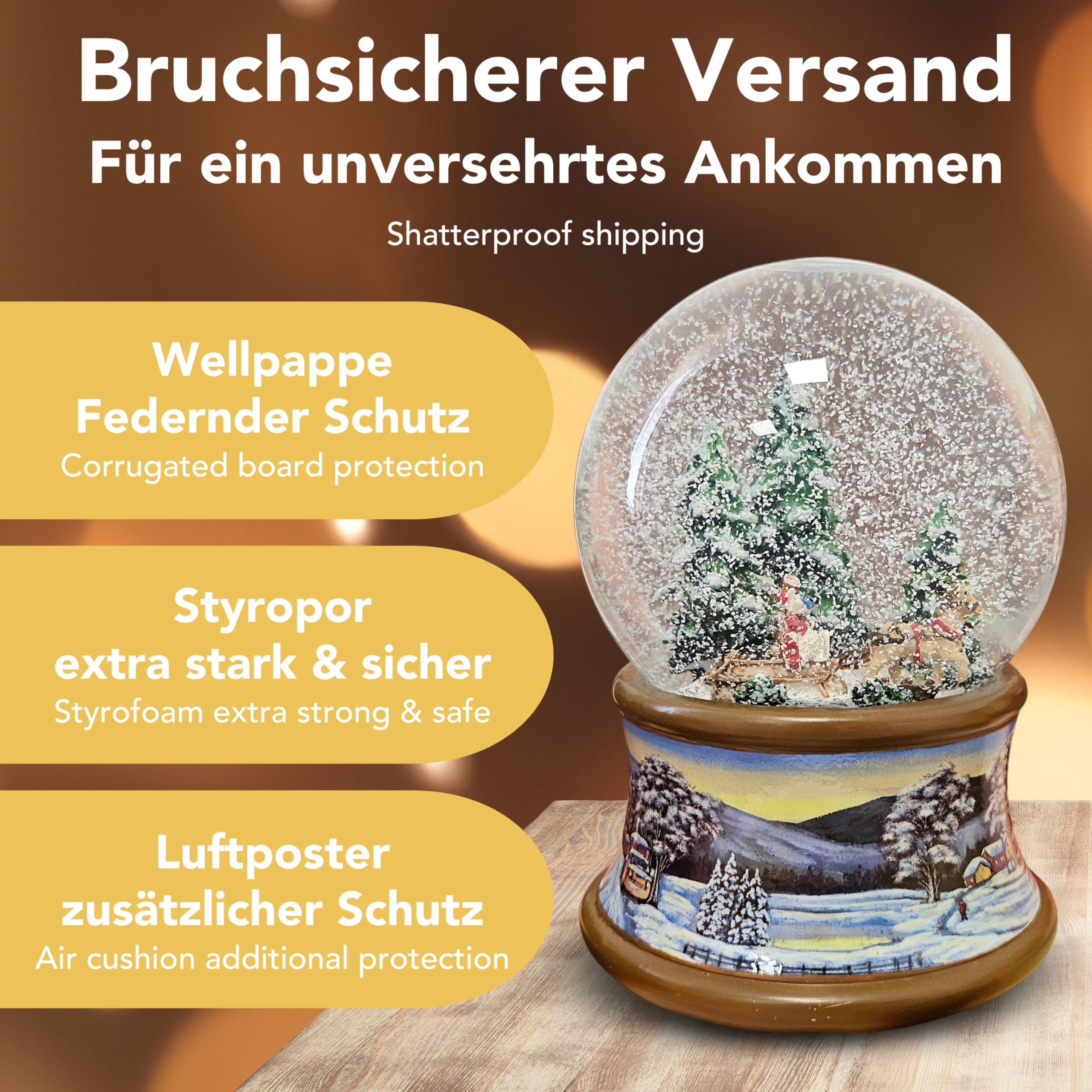 Schneekugel Familie Kutschfahrt Weihnachtsbaum Holen auf nostalgische Winterlandschaft Braunton Weihnachten Winter mit Spieluhr - 100mm breit * 20192