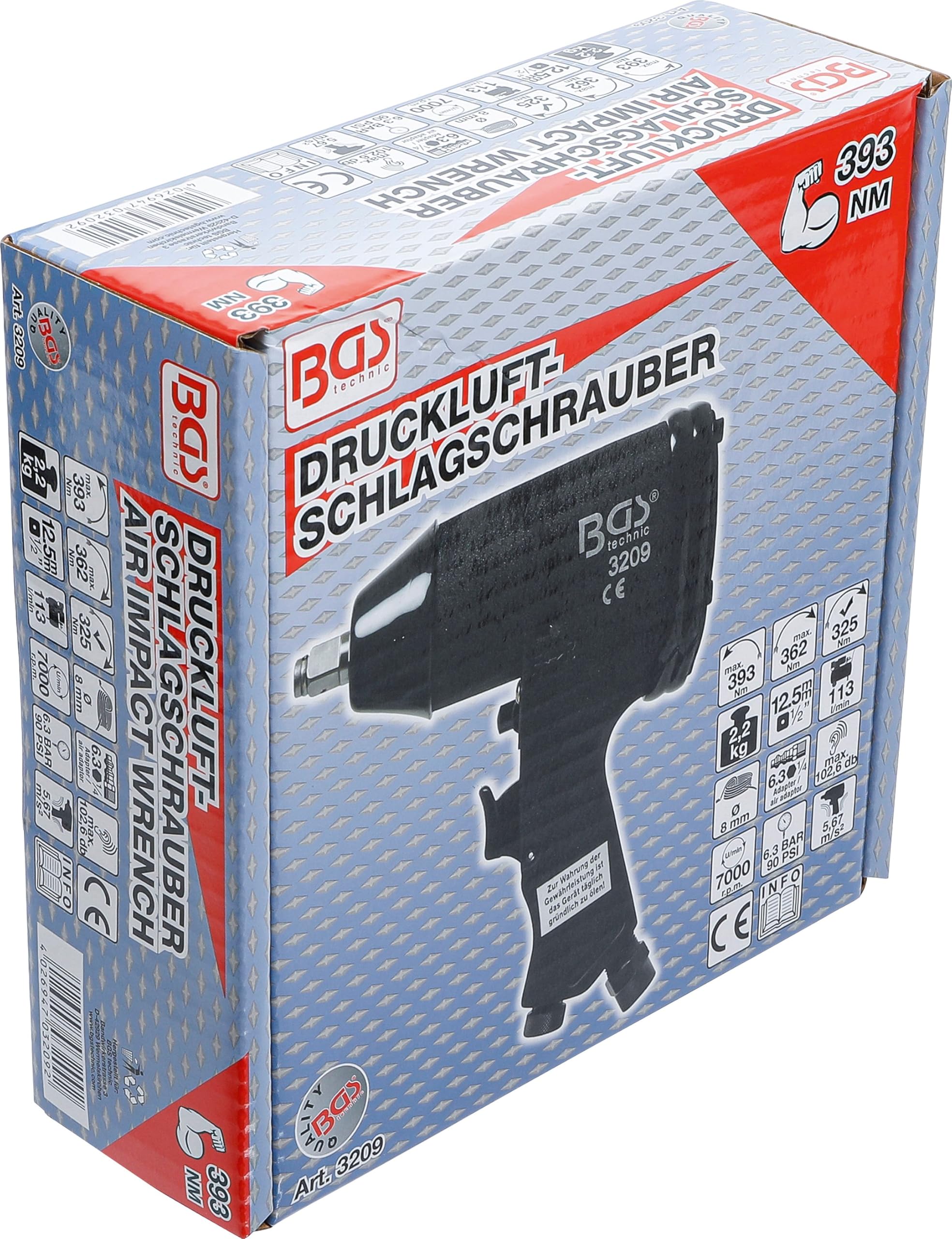 BGS 3209 | Druckluft-Schlagschrauber | 12,5 mm (1/2") | 366 Nm | Lösedrehmoment 332 Nm | max. Drehmoment nach 15 Sekunden