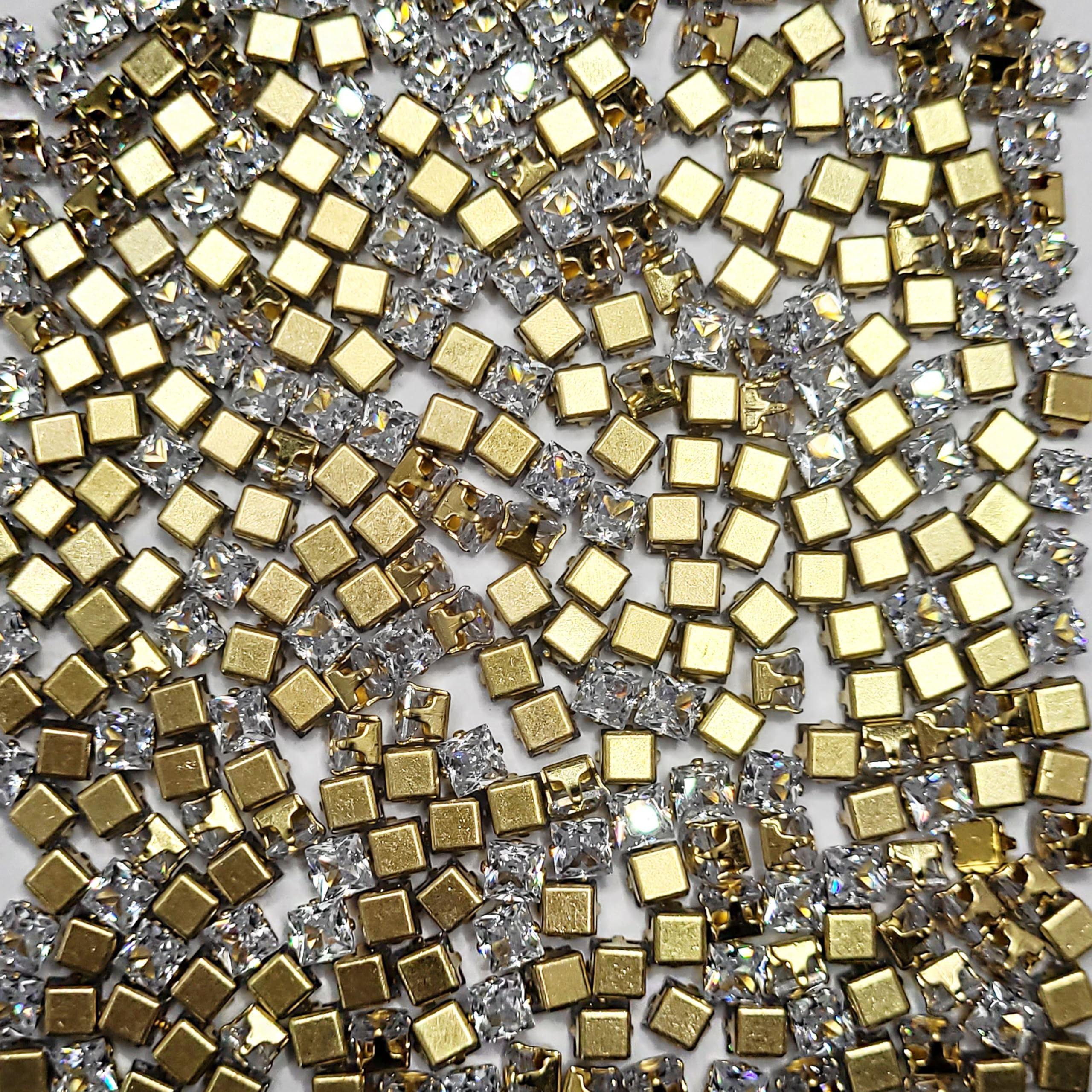 INDIKONB Sew On Rhinestones Kundan Stone Beads for Craft, Embroidery, Jewellery Making, Aari & Maggam Work | Stones for Dress & Bangle Decoration (Square 4X4)